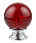 Red Crystal Glass Cabinet Knobs 12 Piece Set Featuring Round Bubble Drawer Pulls For Dressers And Cupboards, close-up view of a round red knob.