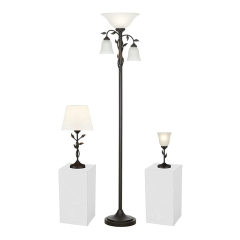 Traditional Torchiere Floor Lamp With Two Reading Lights, 72 Inches Tall, Oil Rubbed Bronze Finish, Rustic Leaf Accents And Frosted Glass Shades