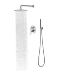 Shower System Brushed Nickel, 10-Inch High-Pressure Rain Head with Handheld, modern design with cascading water.