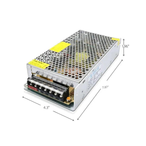 24V 10A Switching Power Supply Regulator For LED Strip And LED Display And 3D Printer Plug And Play Ready Converts 110V 220V AC To 24V DC 240W With Overvoltage Overtemperature Overload And Short Circuit Protection in metal casing with dimensions 4.3” x 7.87” x 1.96”