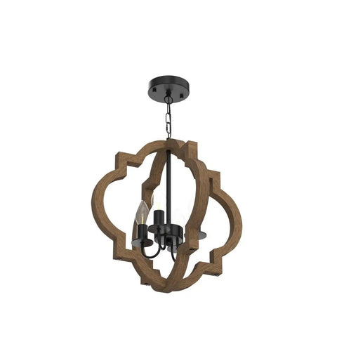 Rustic 4 Light Orb Chandelier Handcrafted From Solid Wood With Black Metal Details Ideal For Dining Room Kitchen Island Hallway