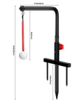 Go-To Golf Swing Trainer And Practice Aid, Heavy Duty Metal Stand, Portable And Easy To Set Up, shown with dimensions