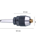 Side view of Beefed Up Heavy Duty Keyless Drill Chuck With Integrated MT2 Shank And Titanium Jaws, showing dimensions