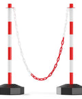 Two Pack Traffic Delineator Cones With Fillable Base For Pro Grade Heavy Duty Parking Lot Safety, Expandable Eight Foot Plastic Chain Barrier