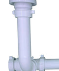 Close-up of Air Admittance Valve and 1-1/2 Inch P-Trap Kit for Sink Drain, White Tubular P-Trap Assembly, PVC material.