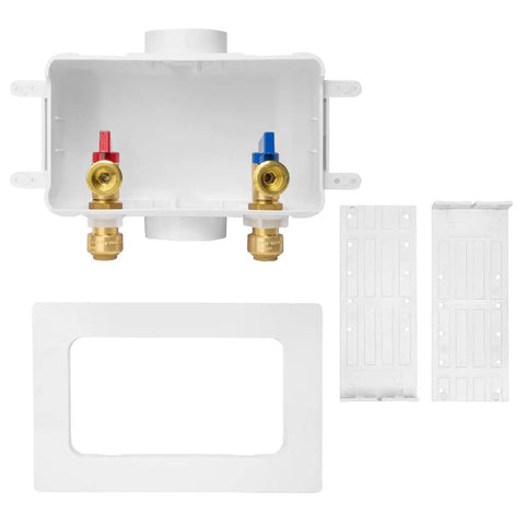 Premium Washing Machine Outlet Box With Center Drain Half Inch Push Fit Inlet To Three Quarter Inch MHT Outlet White Frame