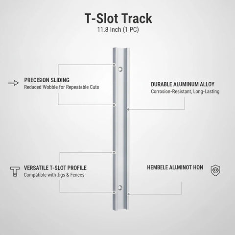 Pro Grade T Slot Aluminum Track With Precision Sliding Guide For Table Saw And Router Jigs 11.8 Inch Silver Rail diagram