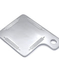 Front view of chrome motorcycle license tag plate with mounting hole.