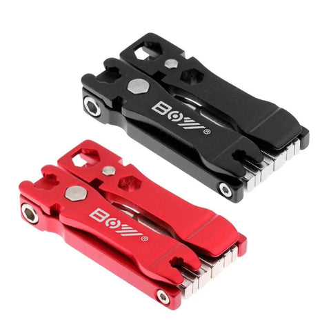 Red and black Compact Bike Repair Tool Kit With Multiple Functions, Portable Emergency Maintenance Kit for bicycles.