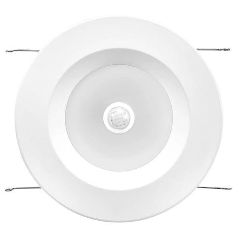 5 Inch And 6 Inch Retrofit LED PIR Motion Sensor Downlight, white round trim with center PIR sensor and spring clips