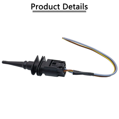 Exterior Ambient Air Temperature Sensor With Connector Pigtail Replacement For Bmw Models showing black plastic connector with wires.