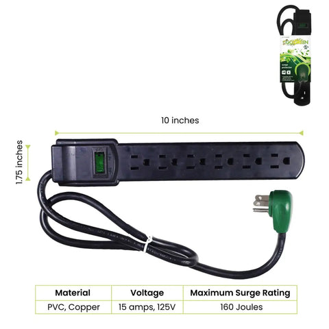 2.5 Ft Surge Protector With 6 Outlets And Right Angle Plug 15 Amp Circuit Breaker 90 Joules Of Protection Heavy Duty Black Power Strip