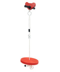160 Foot Backyard Zip Line Kit Outdoor Zipline Set With Stainless Steel Spring Brake Seat Safety Harness And 330 Pound Weight Capacity For Kids Aged 3 And Up featuring a red disc seat and white rope.