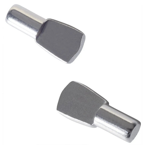 Heavy Duty Nickel Plated Cabinet Shelf Pegs Spoon Shape Zero Wobble Shelf Stabilizers For Bulletproof Wood Boards close-up view