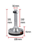 Badass Heavy Duty Adjustable Leveling Feet For Machines And Workbenches with dimensions 191mm height and 100mm base.