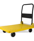 Heavy Duty Folding Platform Truck With Swivel Caster Wheels And Reinforced Plastic Deck for easy transport of goods.