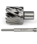 Two-piece Oscarbide tool set: annular cutter with Weldon shank and mag drill bit; 1-9/16 in cutting diameter, Ø6.34x77.