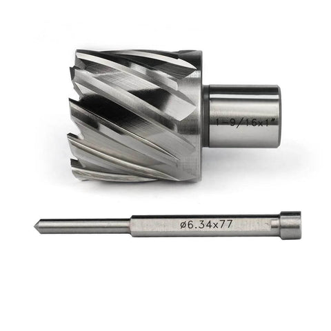 Two-piece Oscarbide tool set: annular cutter with Weldon shank and mag drill bit; 1-9/16 in cutting diameter, Ø6.34x77.