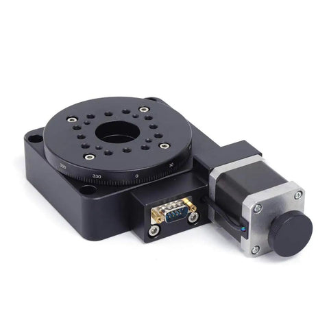 Motorized 100mm Optical Rotation Platform With High Precision Electric Rotation Stage For 3D Scanning Metrology And Precision Machining Workhorse Worm Gear Bearing Scale Table, side view