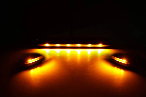 Illuminated Smoked Lens Amber LED Cab Marker Lights 3Pc Set With 12 LEDs And Wiring Pack For 2007 To 2014 Chevy Silverado GMC Sierra