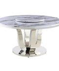 Six Piece Round Dining Set With Marble Top And Lazy Susan Modern Black Dining Room Set Includes Six Chairs For Easy Grub Gathering Minimal Assembly Required Stylish Home Decor Game Changer round marble dining table with shiny metal base