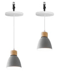 Kiven Instant Light Conversion Kit for 4/5/6inch Hole,Metal Farmhouse Lighting Recessed Can Light Conversion Kit to Pendant with E26 Screw-in Adapter for Kitchen Island Hallway Gray TB1649 2Pcs, showing pendant lights with gray shades and wooden details.