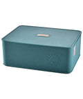 Premium Bra Storage Box With Lid, stackable teal organizer for lingerie, soft touch finish, elegant and tidy design.