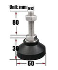 Heavy Duty Rock Solid Adjustable Leveling Feet For Furniture And Machinery Carbon Steel Screw Base Threads Quick Floor Stabilizers with dimensions.