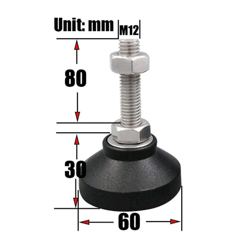 Heavy Duty Rock Solid Adjustable Leveling Feet For Furniture And Machinery Carbon Steel Screw Base Threads Quick Floor Stabilizers with dimensions.