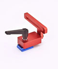Red Beefy, Rock Solid T Track Aluminum Stopper Jig for Router Tables and Table Saws, shown at an angle
