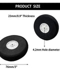 Ultra Lightweight 3 Inch Foam RC Plane Wheels Set 5 Pcs Black Sponge Tire Wheels showing dimensions and hole diameter