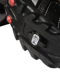 Close-up of Ride Ready Adjustable Stainless Steel Cleat Plates With Secure Fit Locking System on a cycling shoe sole