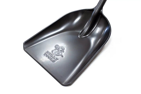 Close-up of the black Poly Snow Scoop Shovel For Quick Winter Cleanup, Heavy Duty Lightweight Plastic Snow Shovel, featuring the scoop head.