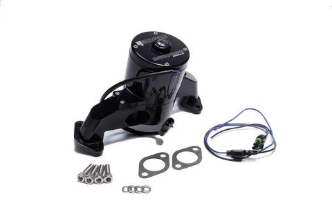Killer High Flow Billet Electric Water Pump For Big Block Chevy BBC Engines Black Finish with attached wiring and hardware.