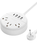 Flat Plug Power Strip With USB Ports And Wall Mount For Dorm And Office Use, Compact Nightstand Charging Station, 5ft Extension Cord, Travel Friendly White