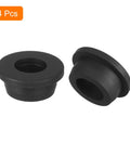 Four Pack Black Rubber Grommets With One Inch Drill Opening And Five Eighths Inner Bore To Plug Wall Holes And Secure Vinyl Tubing.