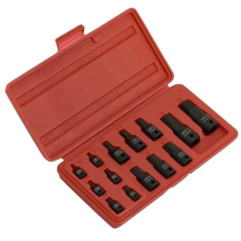 Allen Bit Socket Set, 14 Piece SAE Heavy Duty Impact Grade Cr-Mo Sockets in red case, sizes from 3/32 to 3/4 inch
