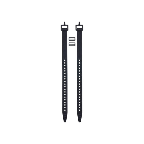 Two black 360mm TPU bike cargo straps with buckles shown flat. Adjustable 360mm Bike Cargo Straps Set For Bikepacking And Carrier Racks Built With TPU For A Strong Grip Water Resistant Easy Securement To Attach Gear On Long Rides visible.