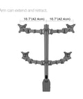 Heavy Duty Workhorse Quad Monitor Stand For Four Screens Up To 30 Inch Vesa Desk Mount showing adjustable arm length and design.