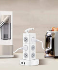 Power Strip Tower With 12 AC Outlets And 3 USB Ports, Long Extension Cord, Surge Protector on kitchen counter