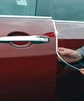 Chrome U-channel edge guard trim for car doors; 18 ft rubber bumper protector being installed on a maroon sedan door.
