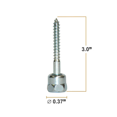 Vertical Threaded Rod Anchor For Wood With Zinc Finish, DIY Friendly Easy No Pre Drill Install, One Quarter Inch By Three Inch Screw Length, Steel Construction, Pack Of 25 shown, including dimensions of 3.0 inches in length and 0.37 inches in diameter.