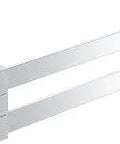 Selection Cube Double Towel Bar In Polished Chrome, Easy QuickFix Installation, Durable Metal Construction, Pivoting Bar Arms