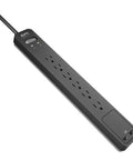 Power Strip Surge Protector With USB Ports And 1080 Joules, Flat Plug And Right Angle Design, 6 Outlets, Model PE6U2
