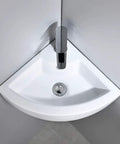 Wall Mount Corner Vessel Sink With Chrome Faucet And Pop Up Drain, White Porcelain Above Counter Mini Vanity Sink For Small Bathrooms