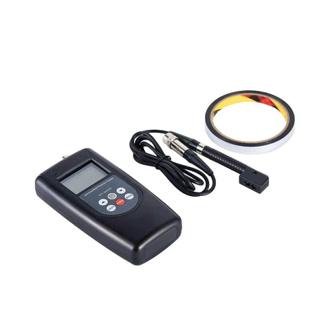 Non Contact Infrared Belt Tension Gauge With Laser Sensor And Integrated Or Split Sensor Options For Vibration Frequency Measurement 10 Hz To 500 Hz Digital LCD For HVAC Machinery And Engine Drive Belts Belt Maintenance, black handheld unit with sensor probe