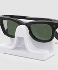 Slick Charging Stand With USB-C Cable For Ray-Ban Meta Smart Glasses Gen 1 And Gen 2, Clean Desk Dock, displayed with glasses