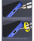 Premium Alloy Screw Extractor Drill Bit Set With Fixed Handle For Stripped Screws Removal In Phones And Electronics, close-up on blue phone repair