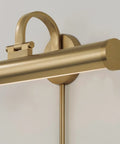 Close-up view of Capital Lighting 658211MA Morgan Wall Sconce Photo Light in matte brass, showcasing integrated LED and sleek design.