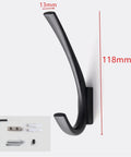 Knockout Vintage Black Zinc Alloy Wall Mount Hooks Slick Scratch Resistant Towel Ring And Coat Hanger For Bath Or Entryway with dimensions.